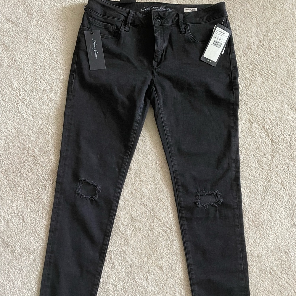 NWT New LADIES MAVI ADRIANA BLACK RIPPED SUPER SKINNY MID RISE JEANS 29/30